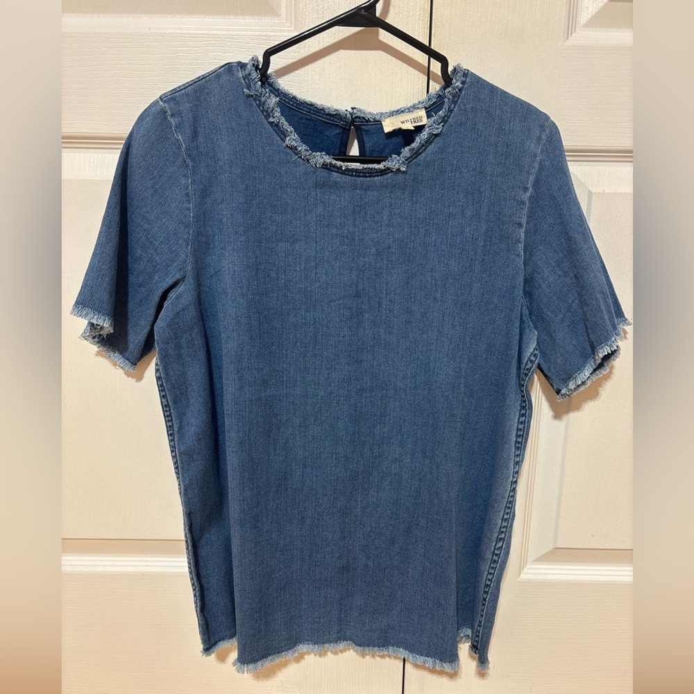 Aritzia Wilfred Blue Jean Short Sleeve Top Size Medium - Picture 2 of 8